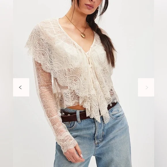 Free People Nigel Preston Victorian Lace Blouse Cream Lace Medium NWT - Picture 1 of 6
